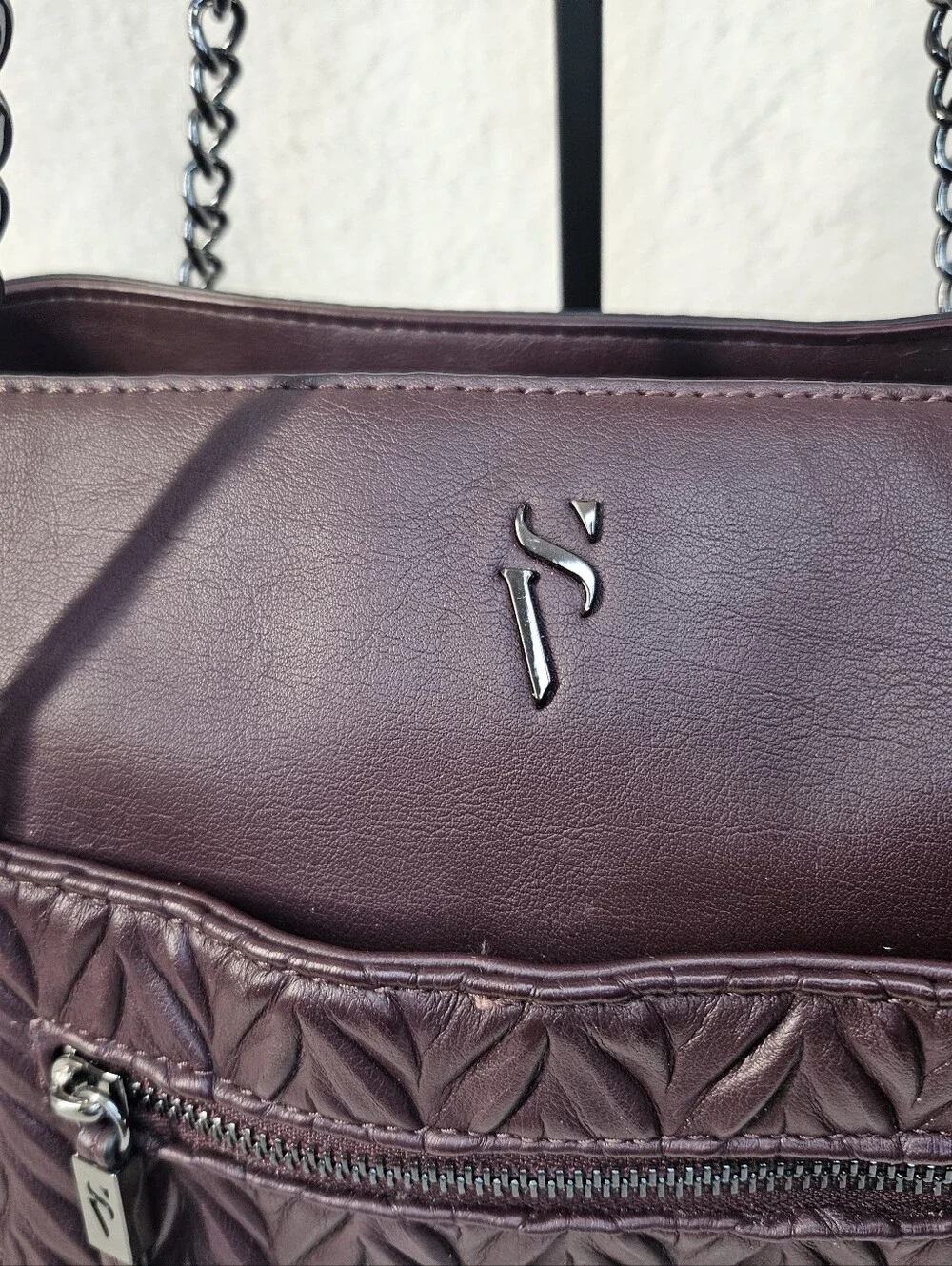 Simply Vera Quilted Shoulder Tote in Plum with Chain-Strap Detail